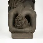 Figurative ceramics sculpture by artist Emilio DiIorio. Female figure is No. 5 in artist's Seated Bathers series in black clay.