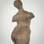 Figurative ceramic sculpture by artist Emilio DiIorio. Female figure is No. 3 in artist's The Dance series in gray clay.