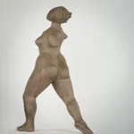 Figurative ceramic sculpture by artist Emilio DiIorio. Female figure is No. 3 in artist's The Dance series in gray clay.