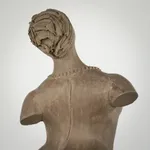 Figurative ceramic sculpture by artist Emilio DiIorio. Female figure is No. 3 in artist's The Dance series in gray clay.