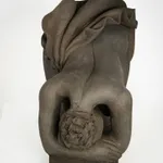 Figurative ceramics sculpture by artist Emilio DiIorio. Female figure is No. 5 in artist's Seated Bathers series in black clay.