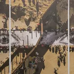 JR, Migrants, Mayra, Picnic across the border, Quadrichromie, Tecate, Mexico - U.S.A., 2018