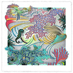 seahorse and swirling sea plants