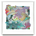 seahorse and swirling sea plants