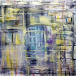 abstracted image of pond in blue and yellow