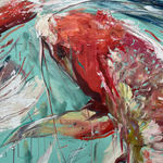 Detail photo of “Love,” painting by Eric Alfaro artist from Cuba, based in the United States. Available at Carousel Fine Art Miami. The artist’s technique transforms acrylic paint with his spatula into unforgettable imagery. His impasto texture captivates, while his use of color and contrast adds striking depth. Colors of this work : Aqua, Blue, Red, Pink, White, Purple, Orange, Yellow, Brown, Grey, Black