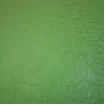 Detail photo of "The Grass on the Other Side ”, painting by Cayla Birk artist from South Florida. Available at Carousel Fine Art Atlanta. The artist’s technique blends traditional acrylic paints with unique materials, creating a distinct mixed media style. Birk's work is marked by intricate designs and recognizable gestures, combining contemporary culture, history, music, and literature. Her art challenges conventional thinking, offering new and unexpected experiences. Colors of this work : Green, Black, White