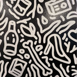 Detail photo of “Night in St. Tropez”, painting by Chance Cooper artist from United States, based in LA. Available at Carousel Fine Art Atlanta. The artist's technique with oil on canvas celebrates the sacred art of storytelling, with each painting evoking the sense of a page torn from one’s life. His work is recognized as a playground where his characters reveal their existential secrets. Colors of this work : Black, White