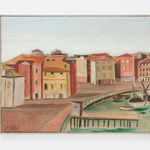 Alfredo Volpi, Barcos no cáis [Boats at the pier] [from the Italian Travel series], 1950s