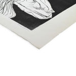 Corner of Leonard Baskin's Dierdre woodcut print showing his signature written in pencil