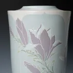 Miyanohara Ken 宮之原 謙, Carved Celadon Porcelain Brush Pot, 緑磁彫萬筆壺, circa 1950s–1960s