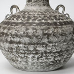 Yasuhara Kimei 安原喜明, Flower Vase with Matte Black Glaze and Linear Engraved Patterns, 炻器線彫文黒釉 花器, circa late 1960s–1980s