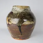 Murata Gen 村田 元, Jar, Black Iron on Rice Husk Glaze 糠白釉鉄砂黒文壺