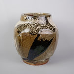 Murata Gen 村田 元, Faceted Jar with Black Slip over a Rice Husk Glaze 白黒釉面取壺, c. 1960s