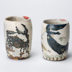 KOMAGO Tetsutarou 小孫哲太郎, No.31 Polychrome Yunomi with Carved Crab Designs 線彫蟹紋湯呑, 2023