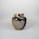 Murata Gen 村田 元, Faceted Jar with Black Iron over Rice Husk Glaze 白釉黒文面取壺, 1960s