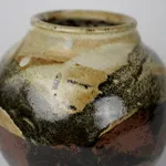 Murata Gen 村田 元, Jar, White and Black Over Persimmon Glaze 柿釉白黒文壺, 1970’s