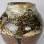 Murata Gen 村田 元, Jar, Black Iron on Rice Husk Glaze 糠白釉鉄砂黒文壺