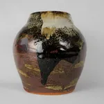 Murata Gen 村田 元, Jar, Black Iron on Rice Husk Glaze 糠白釉鉄砂黒文壺
