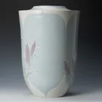 Miyanohara Ken 宮之原 謙, Carved Celadon Porcelain Brush Pot, 緑磁彫萬筆壺, circa 1950s–1960s