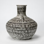 Yasuhara Kimei 安原喜明, Flower Vase with Matte Black Glaze and Linear Engraved Patterns, 炻器線彫文黒釉 花器, circa late 1960s–1980s