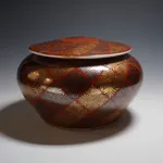 Tomimoto Kenkichi 富本憲吉, 色地金銀彩 羊歯文蓋付飾壷