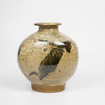 Murata Gen 村田 元, Jar, Black Slip Over Rice Husk Glaze 糠釉黒文扁壺