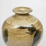 Murata Gen 村田 元, Jar, Black Slip Over Rice Husk Glaze 糠釉黒文扁壺