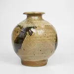 Murata Gen 村田 元, Jar, Black Slip Over Rice Husk Glaze 糠釉黒文扁壺
