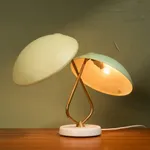 Rationalist Table Lamp in Green Lacquered Metal and Brass with Adjustable Shade, Italy, 1950's