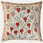 Unique Suzani Cushion with Silk Hand Embroidered Pomegranate Motifs on Silk & Cotton Base Cloth