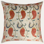 Unique Suzani Cushion with Silk Hand Embroidered Ottoman Motifs on Silk & Cotton Base Cloth