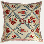 Unique Suzani Cushion with Silk Hand Embroidered Floral Motifs on Silk & Cotton Base Cloth