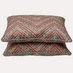Soane Kalamkari Chevron Walnut and Sage Cushion with Rope Piping