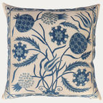 Unique Suzani Cushion with Blue Silk Hand Embroidered Floral Motifs on Silk & Cotton Base Cloth
