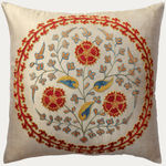Unique Suzani Cushion with Silk Hand Embroidered Floral Motifs on Silk & Cotton Base Cloth