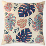 Unique Suzani Cushion with Silk Hand Embroidered Leaf Motifs on Silk & Cotton Base Cloth