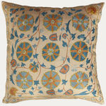 Unique Suzani Cushion with Silk Hand Embroidered Floral Motifs on Silk & Cotton Base Cloth