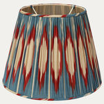 Striking Tall Blue and Orangey Red Silk and Cotton Ikat Handsewn Lampshades