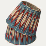 Striking Tall Blue and Orangey Red Silk and Cotton Ikat Handsewn Lampshades