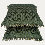 Chelsea Textiles Canfort in Genévrier Silk Jacquard Cushion with Onion Tassel Fringe