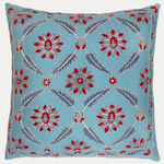 Unique Suzani Cushion with Silk Hand Embroidered Ottoman Motifs on Blue Silk & Cotton Base Cloth