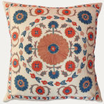 Unique Suzani Cushion with Silk Hand Embroidered Floral Motifs on Silk & Cotton Base Cloth