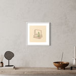 A framed picture that includes a basket with a mountain in it, interior image