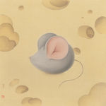 A picture with a mouse on it and a background like cheese