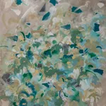 Blue and dark green abstract painting on linen by Latifa Alajlan. GALERIE FARAH FAKHRI