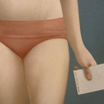 Nude painting of a woman in a parking lot