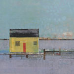 Abstracted painting of a harbor scene