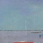 Abstracted painting of a harbor scene