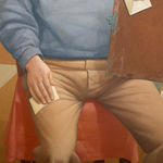 Self portrait painting with blue shirt